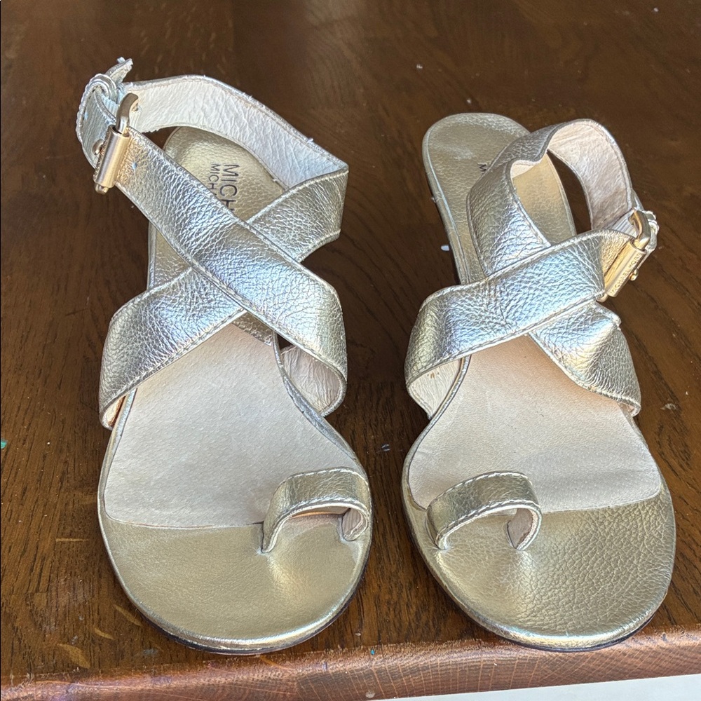 MICHAEL Michael Kors Metallic Gold Crisscross Toe-Loop Sandals